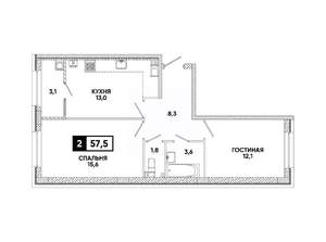 2-к квартира, вторичка, 58м2, 4/8 этаж