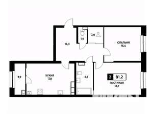 2-к квартира, вторичка, 81м2, 12/22 этаж