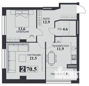 2-к квартира, строящийся дом, 71м2, 9/12 этаж