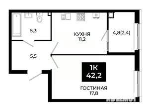 1-к квартира, вторичка, 42м2, 22/24 этаж