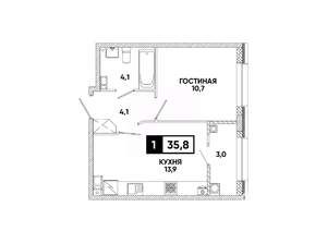 1-к квартира, вторичка, 36м2, 10/16 этаж