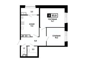 2-к квартира, вторичка, 54м2, 20/24 этаж