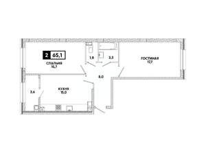 2-к квартира, вторичка, 65м2, 5/16 этаж