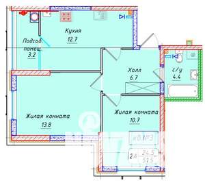 2-к квартира, вторичка, 52м2, 2/22 этаж