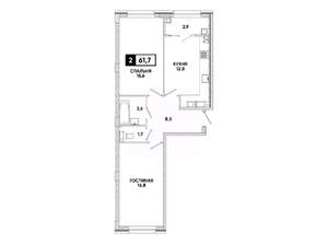 2-к квартира, вторичка, 62м2, 12/16 этаж