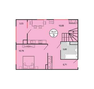 3-к квартира, строящийся дом, 78м2, 5/6 этаж