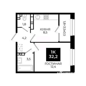 1-к квартира, вторичка, 32м2, 20/24 этаж