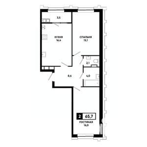 2-к квартира, строящийся дом, 66м2, 13/21 этаж