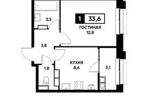 1-к квартира, вторичка, 34м2, 15/22 этаж