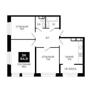 3-к квартира, вторичка, 65м2, 23/24 этаж
