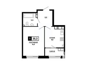1-к квартира, вторичка, 35м2, 19/24 этаж