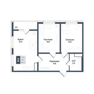 2-к квартира, вторичка, 69м2, 16/20 этаж