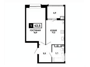 1-к квартира, вторичка, 44м2, 9/24 этаж