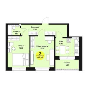 2-к квартира, вторичка, 67м2, 12/12 этаж