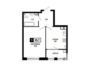 1-к квартира, вторичка, 36м2, 3/24 этаж