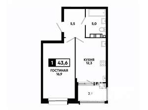 1-к квартира, вторичка, 44м2, 4/24 этаж