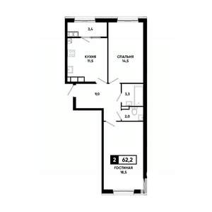 2-к квартира, вторичка, 62м2, 17/18 этаж