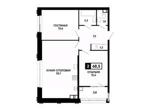 1-к квартира, вторичка, 69м2, 6/24 этаж