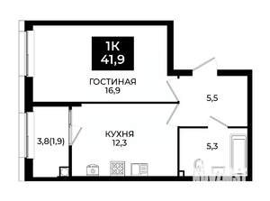 1-к квартира, вторичка, 42м2, 2/24 этаж
