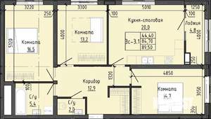 3-к квартира, вторичка, 90м2, 12/25 этаж