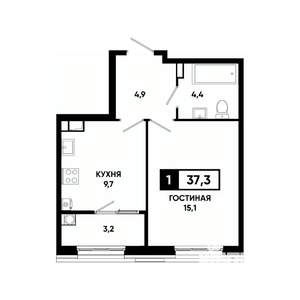 1-к квартира, вторичка, 37м2, 9/18 этаж