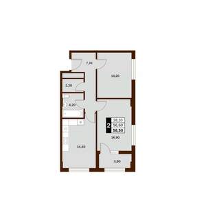 2-к квартира, вторичка, 59м2, 9/14 этаж