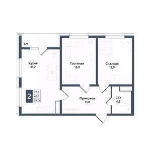 2-к квартира, вторичка, 69м2, 4/20 этаж