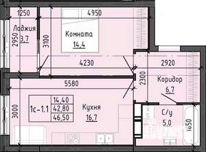 1-к квартира, вторичка, 46м2, 6/25 этаж