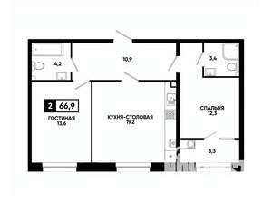 1-к квартира, вторичка, 67м2, 2/16 этаж