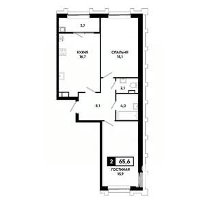 2-к квартира, строящийся дом, 66м2, 4/21 этаж