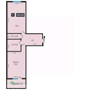 1-к квартира, вторичка, 40м2, 13/17 этаж