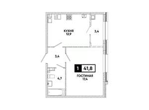 1-к квартира, вторичка, 42м2, 4/16 этаж