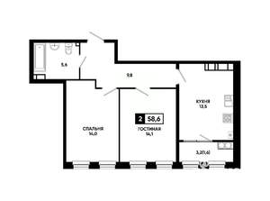 2-к квартира, вторичка, 59м2, 21/24 этаж