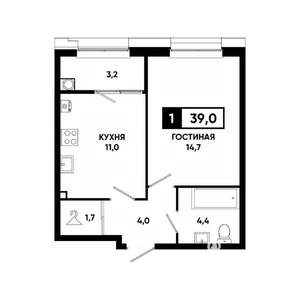 1-к квартира, вторичка, 39м2, 2/20 этаж