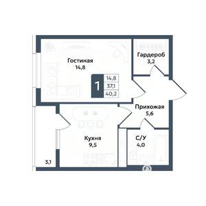 1-к квартира, вторичка, 40м2, 2/20 этаж