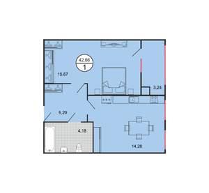 1-к квартира, вторичка, 43м2, 1/4 этаж