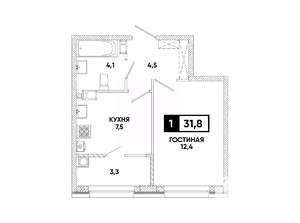 1-к квартира, вторичка, 32м2, 4/12 этаж