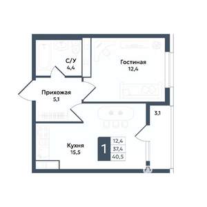 1-к квартира, вторичка, 41м2, 17/20 этаж
