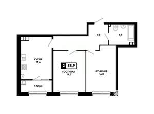 2-к квартира, вторичка, 59м2, 5/24 этаж