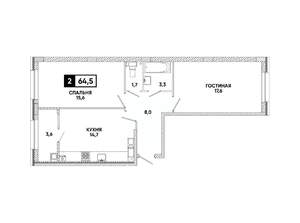 2-к квартира, вторичка, 65м2, 12/16 этаж