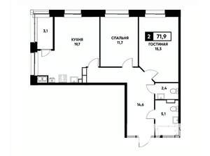 2-к квартира, вторичка, 72м2, 18/20 этаж