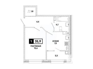 1-к квартира, вторичка, 36м2, 9/12 этаж