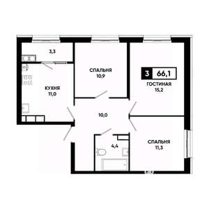 3-к квартира, вторичка, 66м2, 18/18 этаж