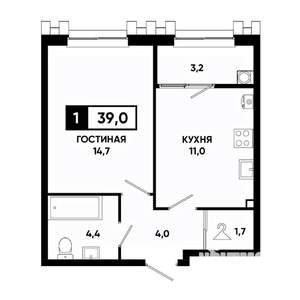 1-к квартира, вторичка, 39м2, 2/21 этаж