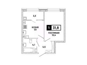 1-к квартира, вторичка, 32м2, 4/8 этаж
