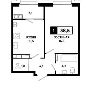1-к квартира, вторичка, 39м2, 21/21 этаж