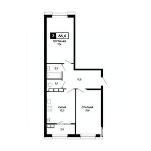 2-к квартира, вторичка, 67м2, 14/20 этаж