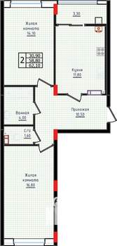 2-к квартира, вторичка, 62м2, 8/10 этаж