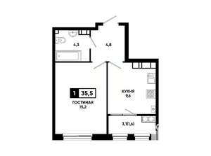 1-к квартира, вторичка, 36м2, 18/24 этаж