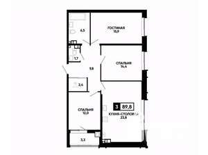 2-к квартира, вторичка, 90м2, 6/16 этаж